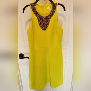 Sleeveless Yellow/Green  Dress with Beaded Neckline